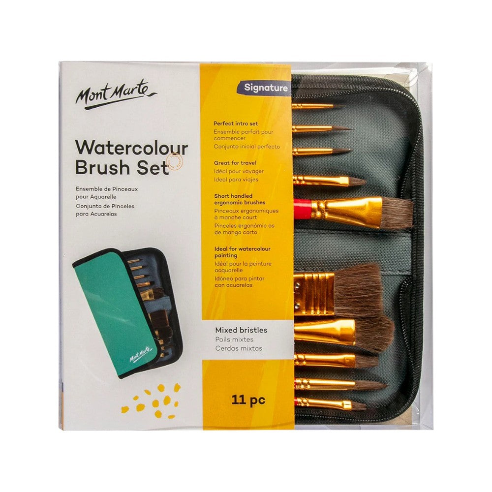 Mont Marte Signature Watercolor Brush Set in Wallet - Pack of 11